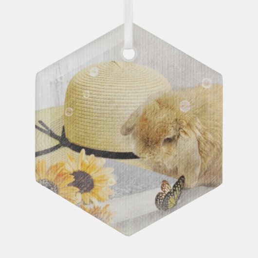 Summertime Sunflower Bunny Glas Ornament (Voorkant)