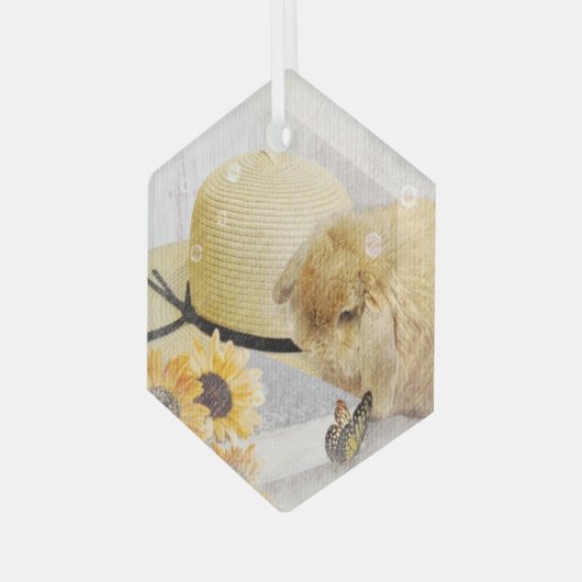Summertime Sunflower Bunny Glas Ornament (Voorkant links)