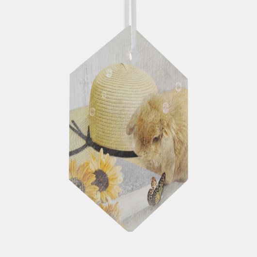 Summertime Sunflower Bunny Glas Ornament (Voorkant Rechts)
