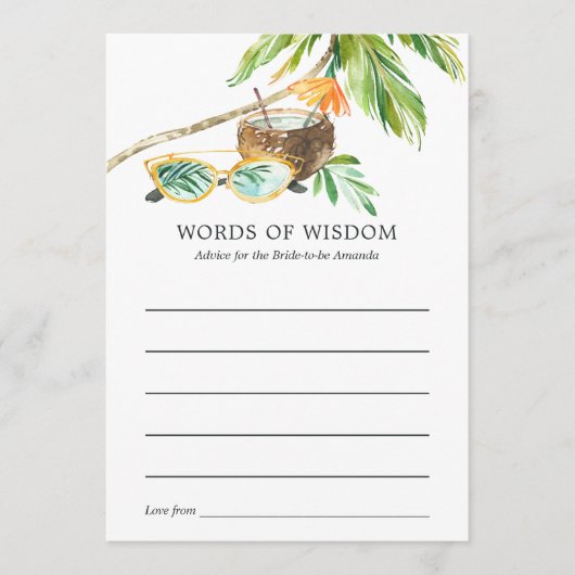 Summertime Vrijgezellenfeest Bingo Advieskaart (Voorkant)