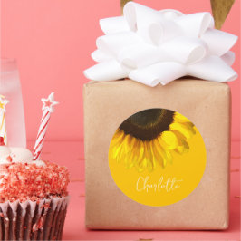 Summertime Yellow Sunflower  naam Ronde Sticker