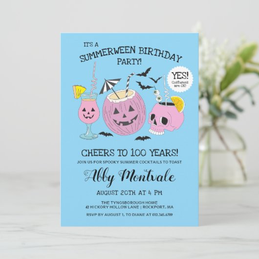 Summerween 100ste verjaardag Cocktail Party Kaart (Staand voorkant)