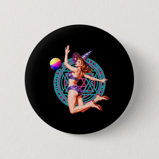 Summerween Beach LL Pin-up Y Witch Halloween Magic Ronde Button 5,7 Cm (Voorkant)