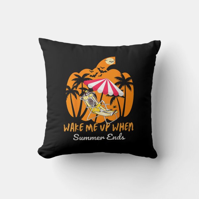 Summerween Beach Pompoen Skelet Grappig Halloween Kussen (Voorkant)
