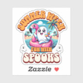 Summerween Cute Ghost Flamingo Float Beach Cartoon Sticker (Vel)