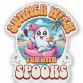 Summerween Cute Ghost Flamingo Float Beach Cartoon Sticker (Voorkant)