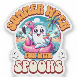Summerween Cute Ghost Flamingo Float Beach Cartoon Sticker