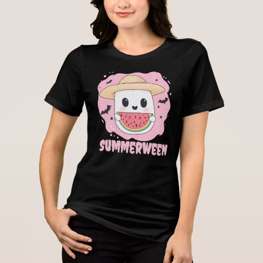 Summerween Cute Ghost Watermelon Summer Tri-Blend Shirt (Voorkant)