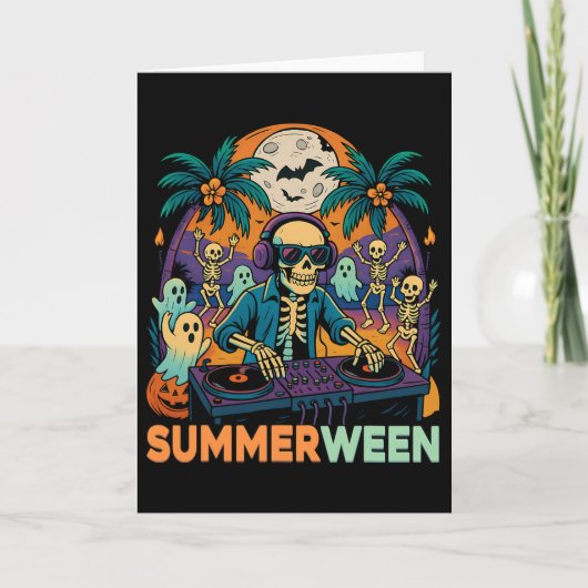 Summerween DJ Skeleton Beach Party Halloween Muzie Kaart (Voorkant)