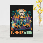 Summerween DJ Skeleton Beach Party Halloween Muzie Kaart (Gele Bloem)