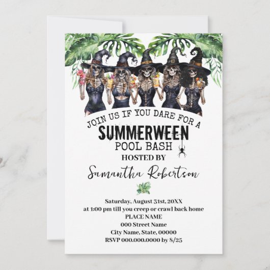Summerween Feest Heksen Meisjes Pool Bash Kaart (Voorkant)