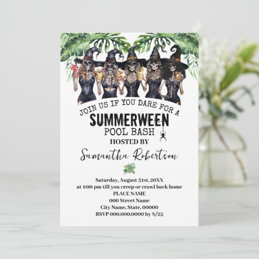 Summerween Feest Heksen Meisjes Pool Bash Kaart (Staand voorkant)