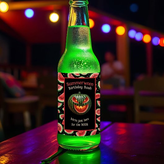Summerween Feest Watermeloen Jack o Lantern Grieze Bier Etiket