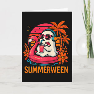Summerween Funny Ghost Halloween Summer Flamingo B Kaart