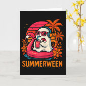 Summerween Funny Ghost Halloween Summer Flamingo B Kaart (Gele Bloem)