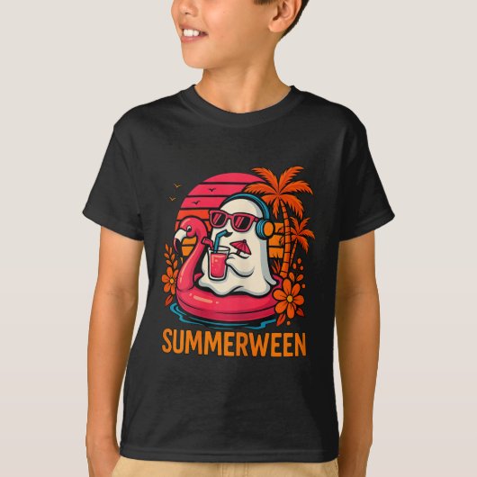 Summerween Funny Ghost Halloween Summer Flamingo B T-shirt (Voorkant)