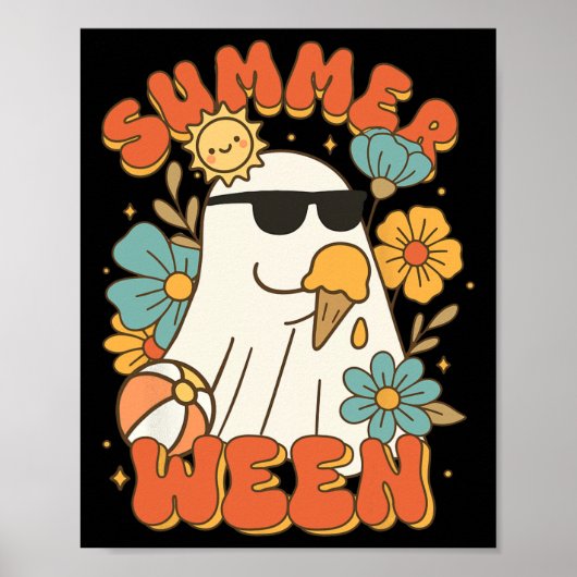 Summerween Ghost Ice Cream Schattige Funny Hallowe Poster (Voorkant)