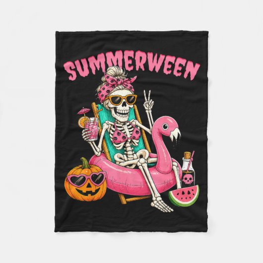 Summerween Grappig Meisje Skelet Coquette Luipaard Fleece Deken (Voorkant)
