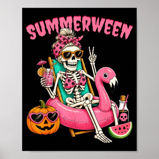 Summerween Grappig Meisje Skelet Coquette Luipaard Poster (Voorkant)