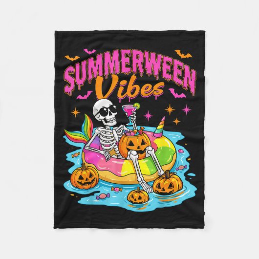Summerween Grappige Skeletten Halloween Drijvend Z Fleece Deken (Voorkant)