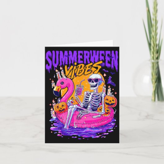 Summerween Grappige Skeletten Halloween Drijvend Z Kaart (Voorkant)