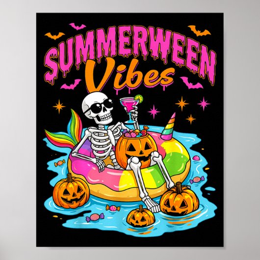 Summerween Grappige Skeletten Halloween Drijvend Z Poster (Voorkant)