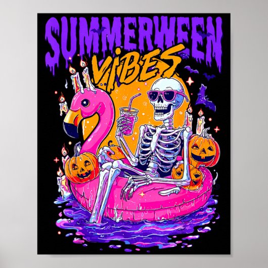 Summerween Grappige Skeletten Halloween Drijvend Z Poster (Voorkant)