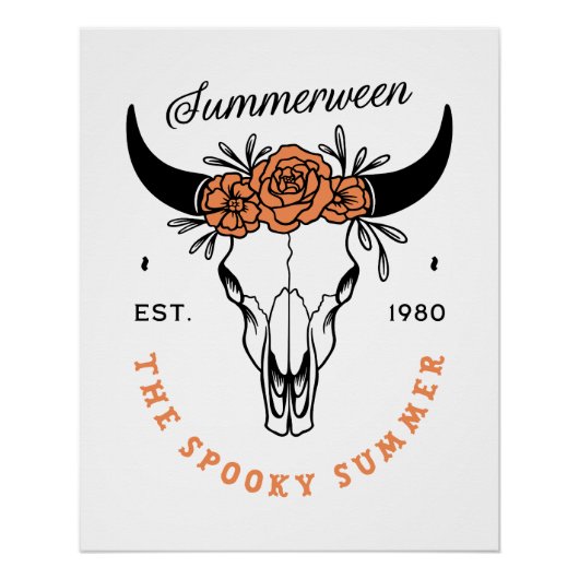 Summerween griezelige zomer bloemrijke schedel est perfect poster (Voorkant)