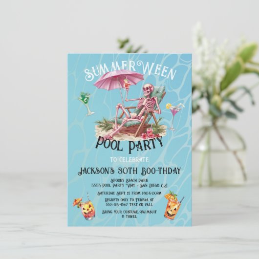 SummerWeen Halloween Beach Skelet Kaart (Staand voorkant)