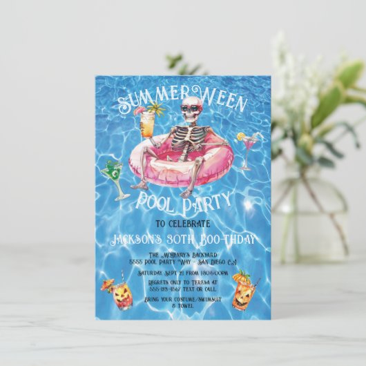 SummerWeen Halloween Zwembad Verjaardagsfeest Ghos Kaart (Staand voorkant)
