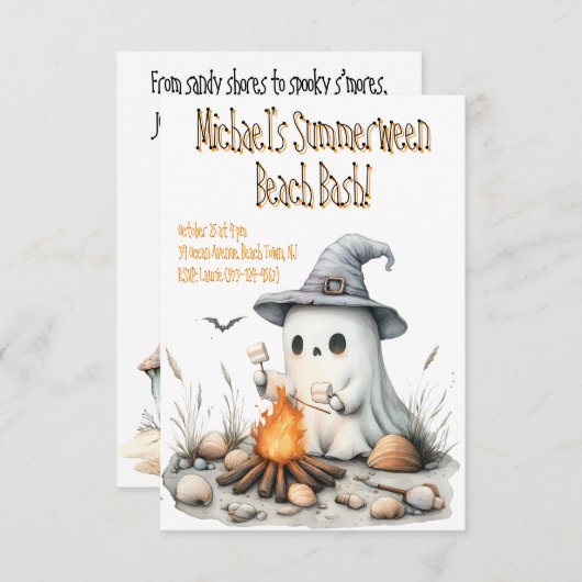Summerween Kinder Beach Party Invitation Kaart (Voorkant / Achterkant)