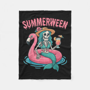 Summerween Mermaid Skeleton Beach Flamingo Hallowe Fleece Deken