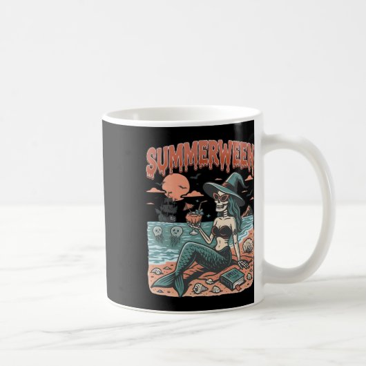 Summerween Mermaid Skeleton Beach Flamingo Hallowe Koffiemok (Rechts)