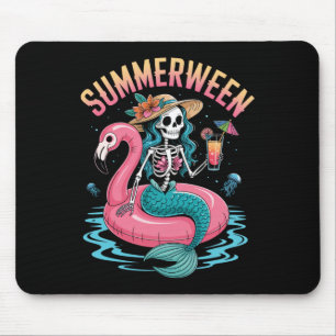 Summerween Mermaid Skeleton Beach Flamingo Hallowe Muismat