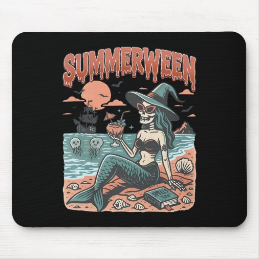 Summerween Mermaid Skeleton Beach Flamingo Hallowe Muismat (Voorkant)