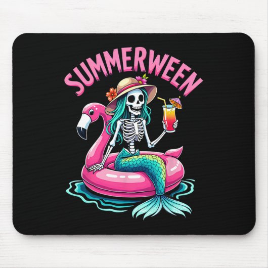 Summerween Mermaid Skeleton Beach Flamingo Hallowe Muismat (Voorkant)