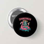 Summerween Mermaid Skeleton Beach Flamingo Hallowe Ronde Button 5,7 Cm (Voorkant /achterkant)