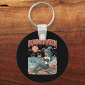 Summerween Mermaid Skeleton Beach Flamingo Hallowe Sleutelhanger (Voorkant)