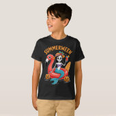 Summerween Mermaid Skeleton Beach Flamingo Hallowe T-shirt (Voorkant volledig)