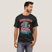 Summerween Mermaid Skeleton Beach Flamingo Hallowe T-shirt (Voorkant volledig)