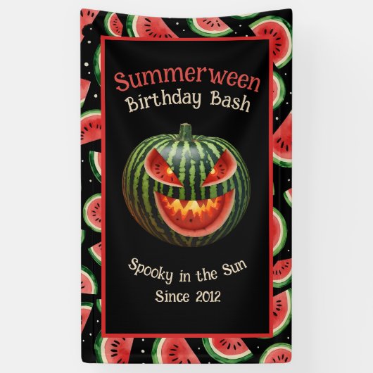 Summerween Party Watermelon Jack op Lantern Spooky Spandoek (Verticaal)
