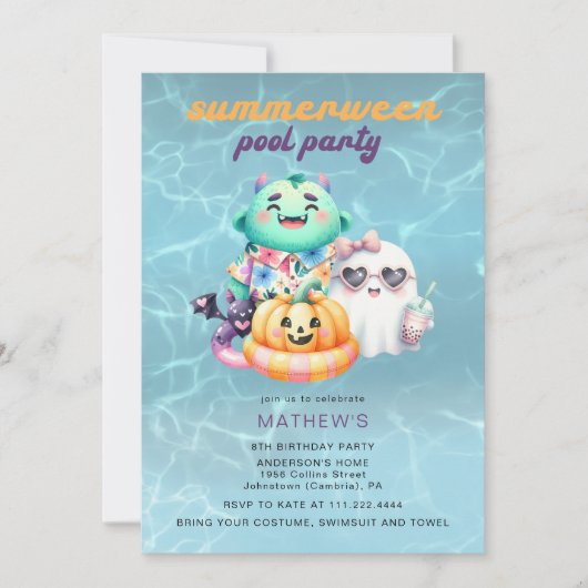 Summerween Pool Party Kids Birthday Party Any Age Kaart (Voorkant)