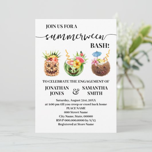 Summerween Pool Party Verloving Kaart (Staand voorkant)