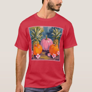 Summerween Roze Pompoen Ananas Hibiscus Halloween T-shirt