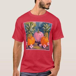 Summerween Roze Pompoen Ananas Hibiscus Halloween T-shirt