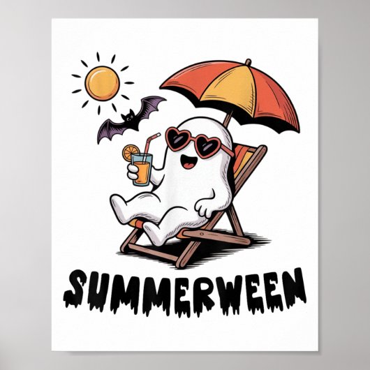 Summerween Schattigee Spooky Ghost met zomerse vib Poster (Voorkant)