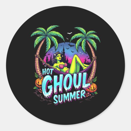 Summerween-sfeer Grappige Hete Spook Summer Skelet Ronde Sticker (Voorkant)