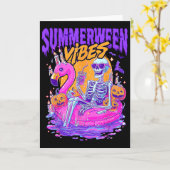 Summerween Sfeer Griezelige Skelet Flamingo Zwemba Kaart (Gele Bloem)