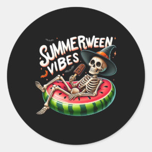 Summerween Sfeer Griezelige Skelet Halloween Stran Ronde Sticker