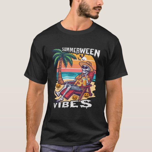 Summerween-sfeer Halloween-skelet T-shirt (Voorkant)
